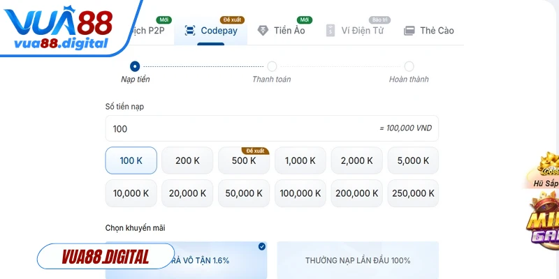 Các phương thức nạp tiền được Vua88 hỗ trợ hiện nay 