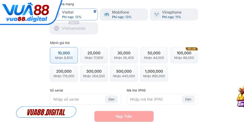 Vua88 cho phép người chơi lựa chọn nhiều phương thức khác nhau 