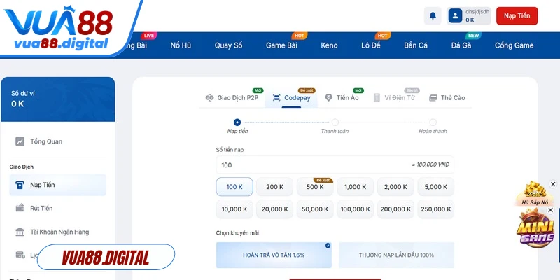 Nhấn chọn mục nạp trực tiếp trên giao diện game 